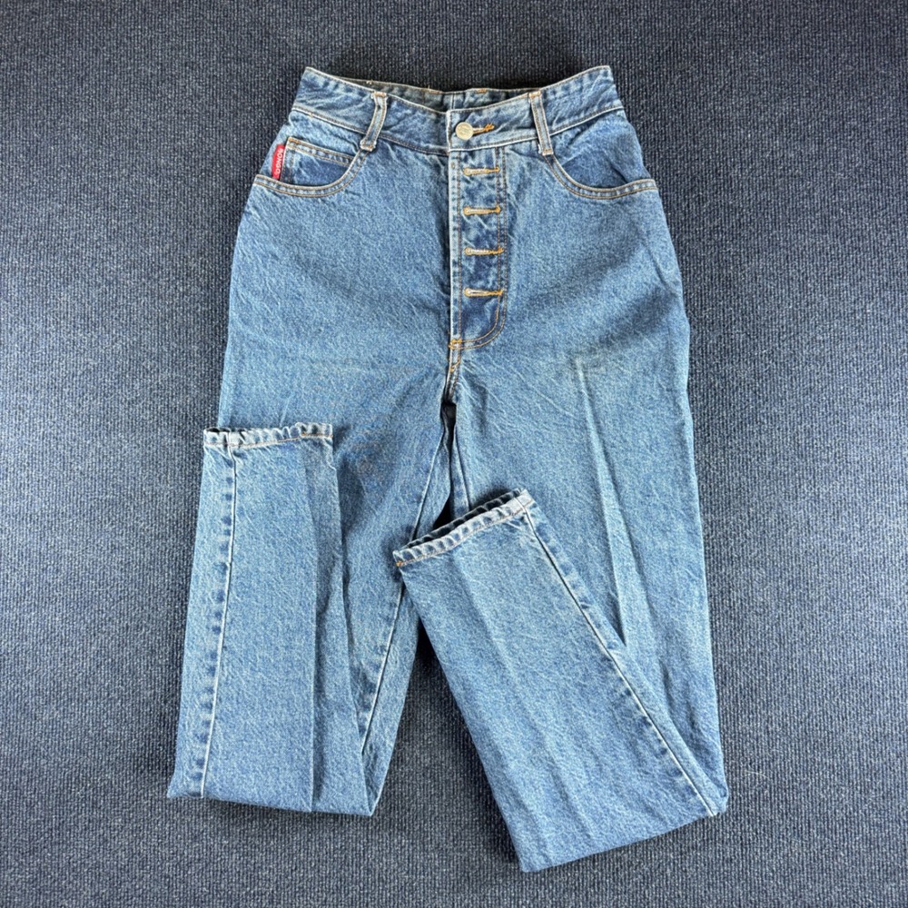 Vintage Bongo Gene Montesano High Waisted Button Fly Tapered Leg Jeans Blue Sz 3